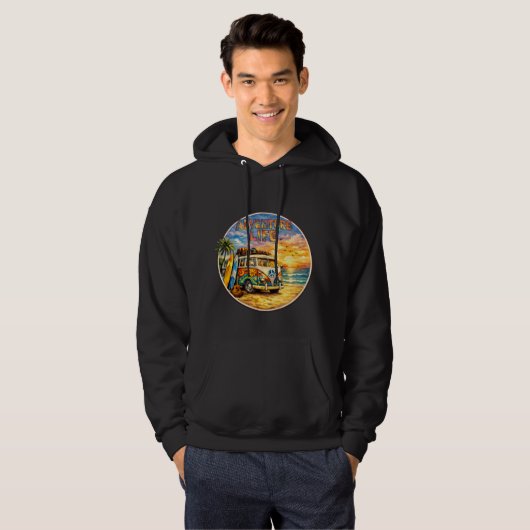 Adventure Life Retro Hippie Beach Sunset Graphic パーカ (正面フル)