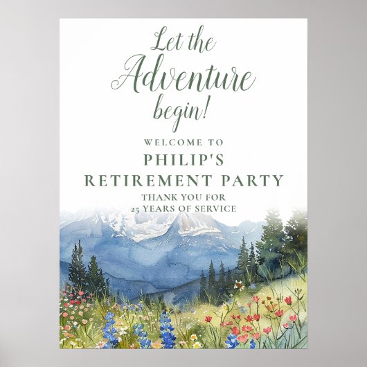 Adventure Mountain Retirement Party Welcome Sign ポスター (正面)