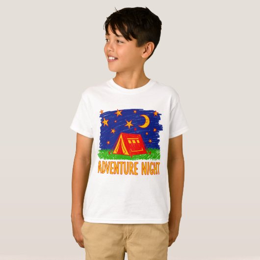 Adventure Night Camping Tent Kids Drawing Tシャツ (正面フル)
