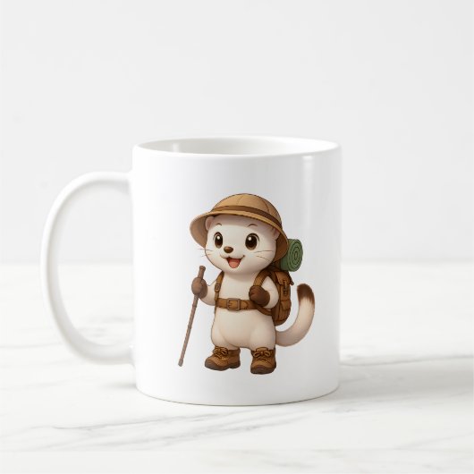 Adventure Okojo Mug – Cute Hiking Stoat Illustrati コーヒーマグカップ (左)