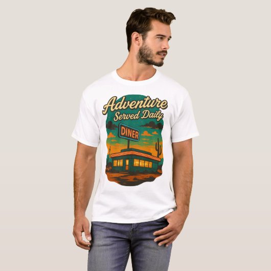 Adventure Served Daily Retro Diner Print Tシャツ (正面フル)