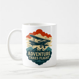 Adventure Takes Flight Retro Airplane Art コーヒーマグカップ