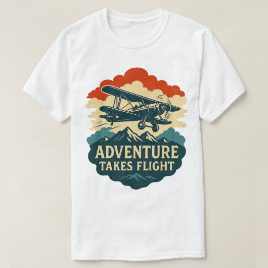 Adventure Takes Flight Retro Airplane Art Tシャツ (デザイン正面)
