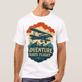 Adventure Takes Flight Retro Airplane Art Tシャツ