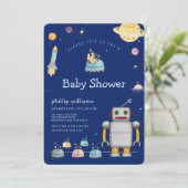Adventure Toy Robot Boy Outer Space Baby Shower 招待状 (スタンド正面)