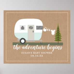 Adventure Trailer Camper Blue Boy Baby Shower ポスター