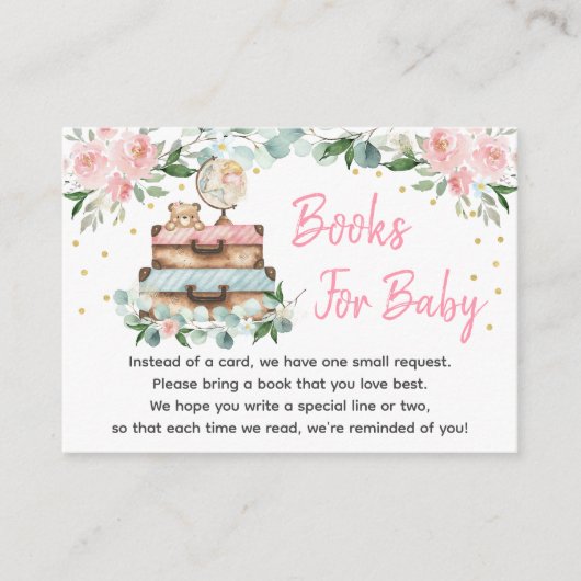 Adventure Travel Pink Floral Baby Book Request エンクロージャーカード (正面)