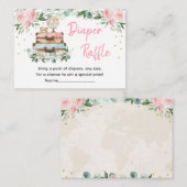 Adventure Travel Pink Floral Baby Diaper Raffle エンクロージャーカード (正面/裏面)
