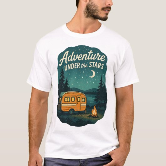 Adventure Under the Stars Retro Camping Art Tシャツ (正面)