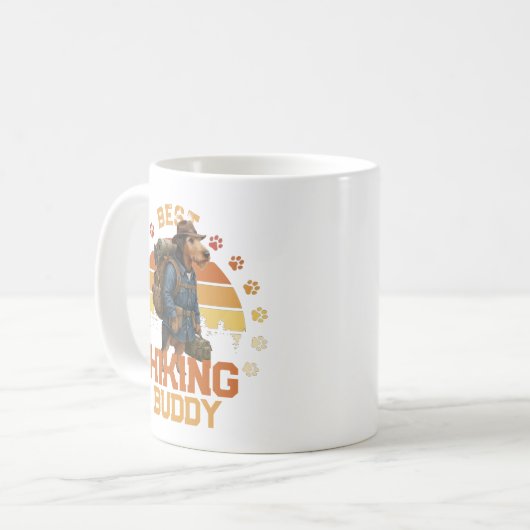 Adventurous Airedale Hiker Wilderness Explorer コーヒーマグカップ (正面左)