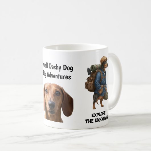 Adventurous Dachshund Hiker Home Is Where My Pack コーヒーマグカップ (正面右)