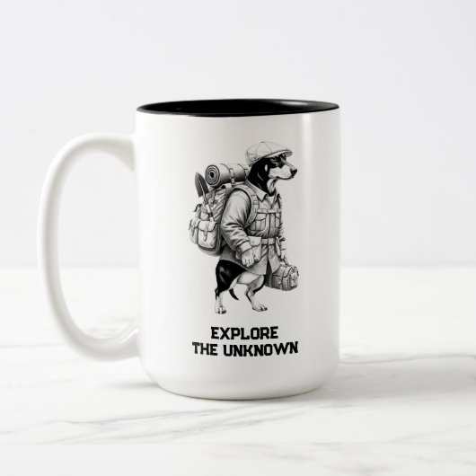 Adventurous Dachshund Hiker Home Is Where My Pack ツートーンマグカップ (左)