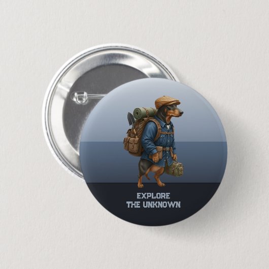 Adventurous Dachshund Hiker Home Is Where My Pack 缶バッジ (正面&裏面)