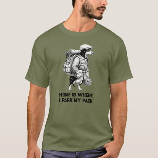 Adventurous Dachshund Hiker Home Is Where My Pack Tシャツ (正面)
