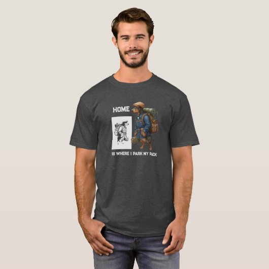 Adventurous Dachshund Hiker Home Is Where My Pack Tシャツ (正面フル)