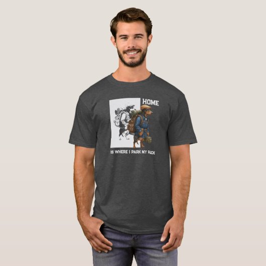 Adventurous Dachshund Hiker Home Is Where My Pack Tシャツ (正面フル)