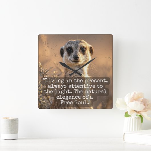 Adventurous Meerkat Living スクエア壁時計 (ホーム)