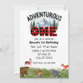 Adventurous One, Woodland Animal 1st Birthday 招待状 (正面)