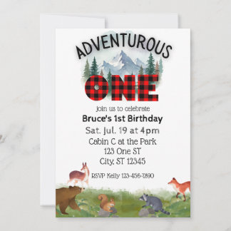 Adventurous One, Woodland Animal 1st Birthday 招待状