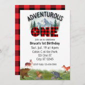 Adventurous One, Woodland Animal 1st Birthday 招待状 (正面/裏面)