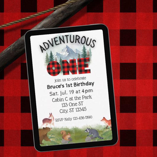 Adventurous One, Woodland Animal 1st Birthday 招待状