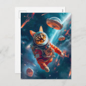 Adventurous Space Cat Floating Gracefully Beyond E シーズンポストカード (正面/裏面)