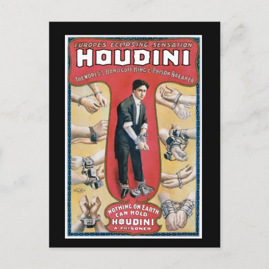 Advertizing PosterヴィンテージのHoudiniの手錠王 ポストカード (正面)