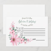 Advice and Wishes Bridal Shower Pink Flowers Card アドバイスカード (正面/裏面)