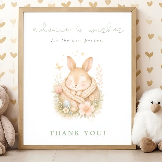  Advice and Wishes New Parents Bunny Baby Shower  ポスター