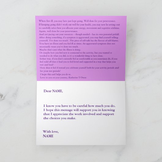 Advice for pacing ME/CFS encouragment card カード (内部)