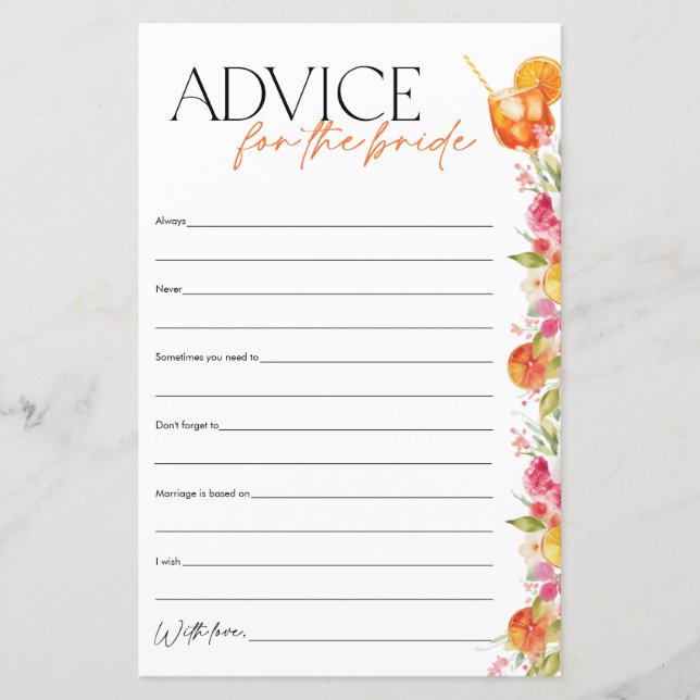 Advice for the Bride Spritz Bridal Shower Game (正面)