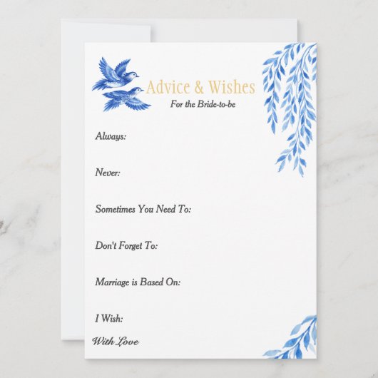 Advice & Wishes  Bridal shower Blue Chinoiserie (正面)