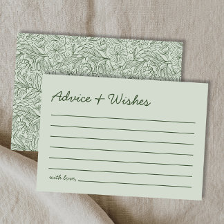 Advice & Wishes Green Handwritten Bridal Shower ノートカード