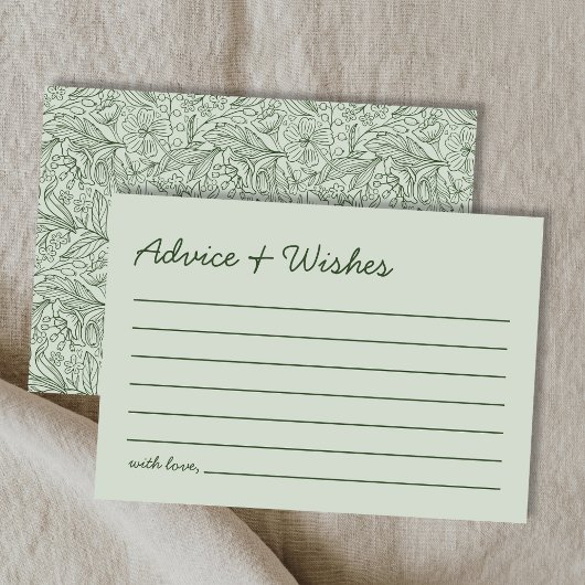 Advice & Wishes Green Handwritten Bridal Shower ノートカード
