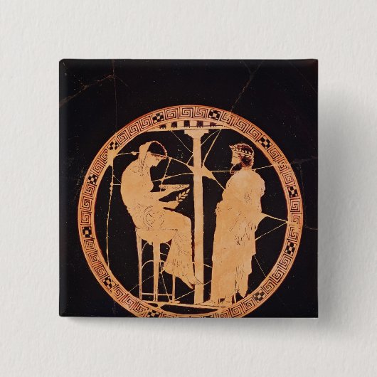 Aegeusを描写するアテナイの赤姿のkylix 缶バッジ (正面)