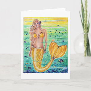 Aelia Yellow mermaid art By Renee L. Lavoie カード