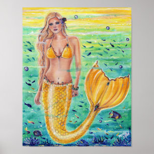 Aelia Yellow mermaid art By Renee L. Lavoie ポスター