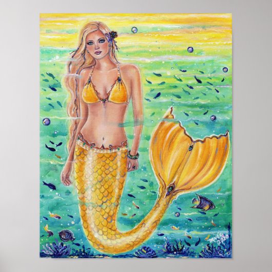 Aelia Yellow mermaid art By Renee L. Lavoie ポスター (正面)
