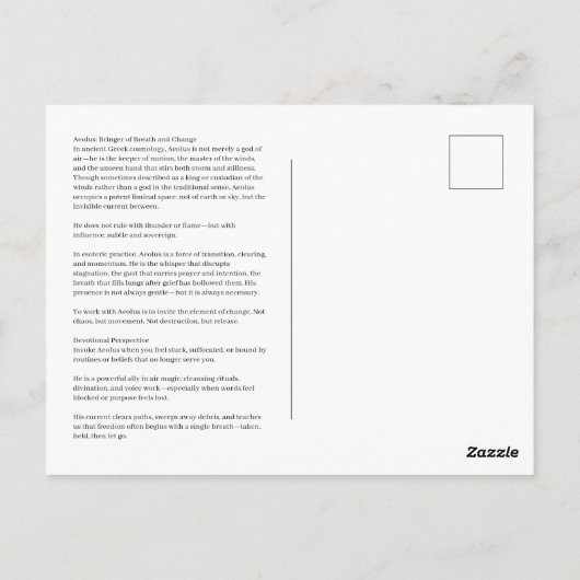 Aeolus Wind God敬虔はがき ポストカード (裏面)