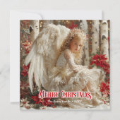 Aerial Christmas angel red poinsettias ethereal  シーズンカード (正面)