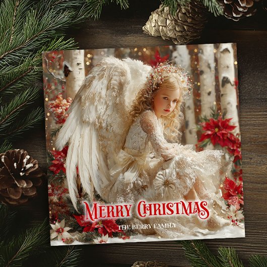 Aerial Christmas angel red poinsettias ethereal  シーズンカード