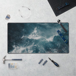 Aerial Ocean Waves Teal Coastal デスクマット