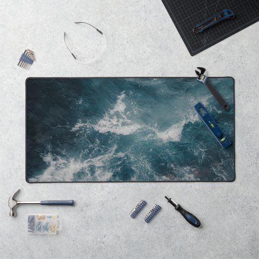 Aerial Ocean Waves Teal Coastal デスクマット (ワークステーション)