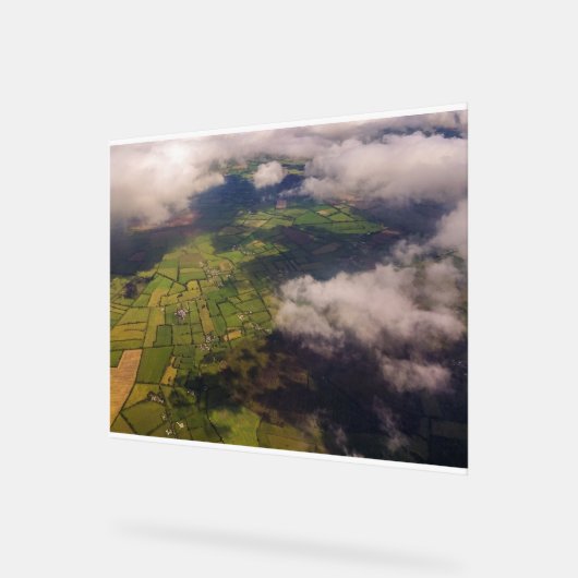 Aerial Patchwork of Irish Farmland and Clouds アクリルサイン (傾斜)