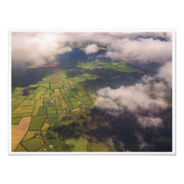 Aerial Patchwork of Irish Farmland and Clouds フォトプリント