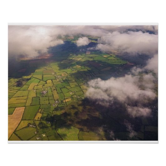 Aerial Patchwork of Irish Farmland and Clouds ポスター (正面)