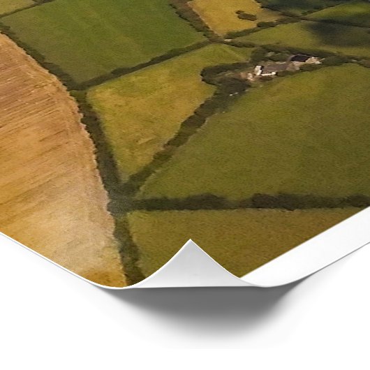 Aerial Patchwork of Irish Farmland and Clouds ポスター (コーナー)