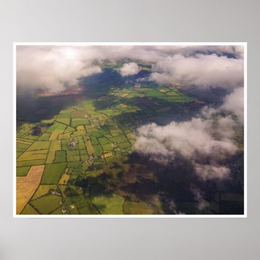 Aerial Patchwork of Irish Farmland and Clouds ポスター (正面)