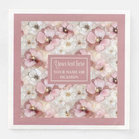 Aerial Pink and Gold Napkins Ethereal Monogram (正面)