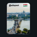Aerial view of Chain Bridge - Budapest, Hungary マグネット<br><div class="desc">Budapest,  Hungary - Aerial view of Szechenyi Chain Bridge with Academy of Science and St. Stephen's Basilica in background</div>